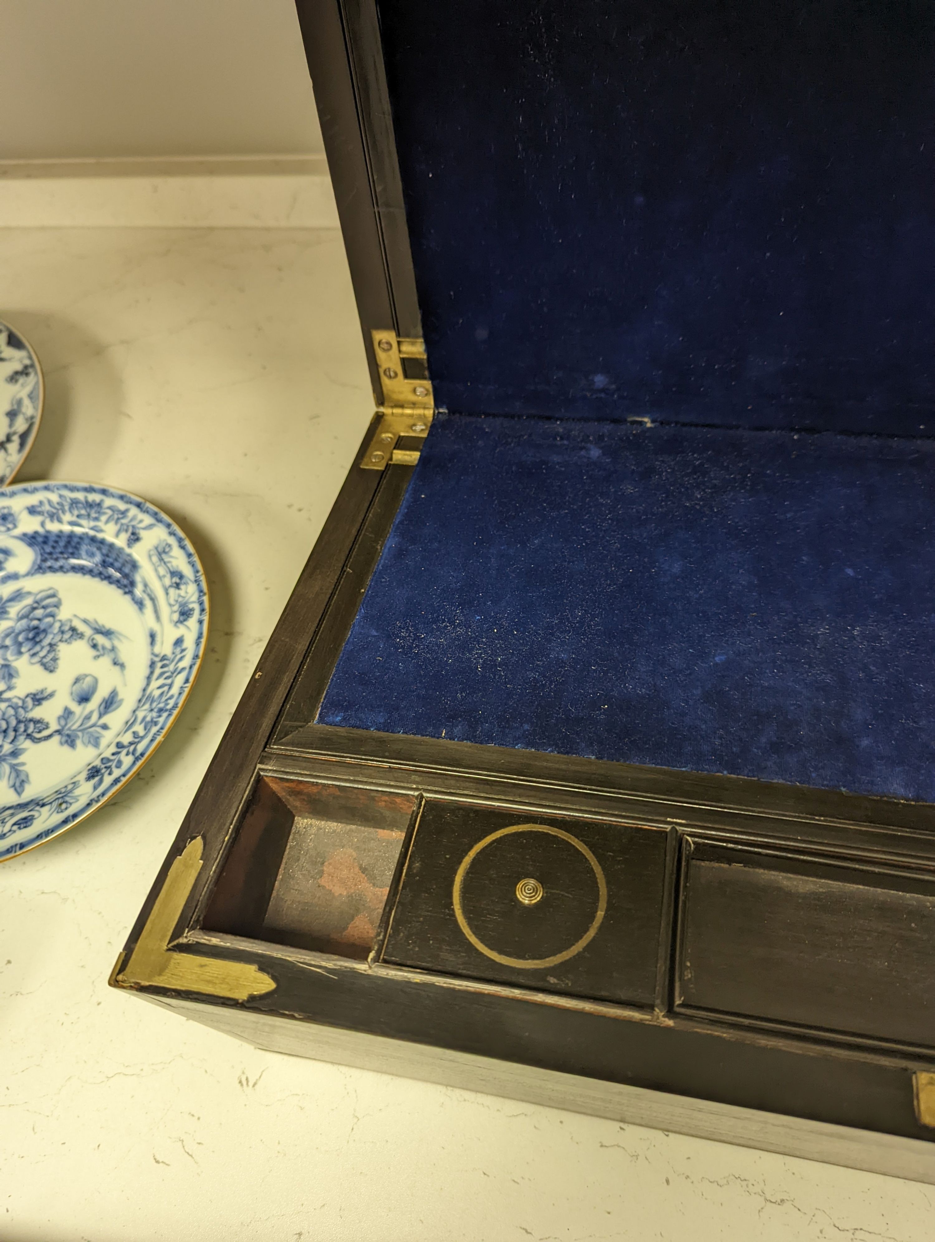 A 19th century mahogany and brass mounted writing slope, 51cm